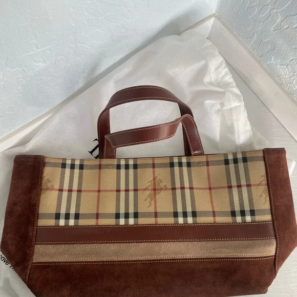 Vintage Burberry Plaid Tartan & Suede Bag - Picture 1 of 11